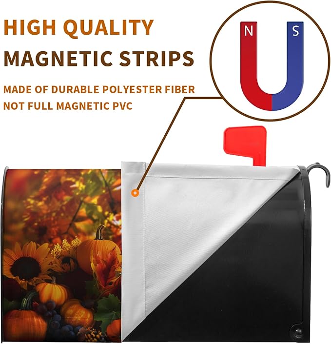 Fall Autumn Pumpkin Mailbox Cover Magnetic Large Size 25.5X21 Inch Harvest Maple Leaves Letter Box Cover Yellow Pumpkins Fall Mail Wraps Post Garden Decorations