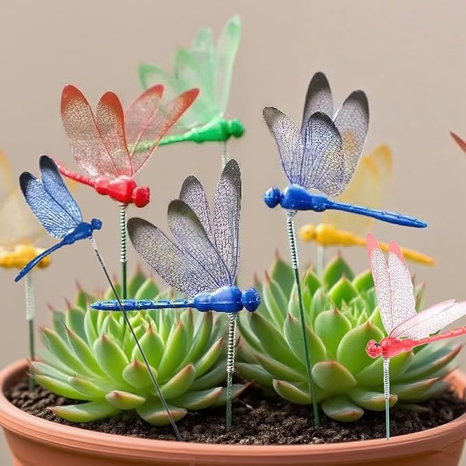 36PCS Dragonfly Garden Wooden Stakes, Suitable for Indoor and Outdoor lawns, Balcony Plants, Flower Pots, Easter Decorations of Artificial Dragonflies, Resistant to Sun Exposure and Wind and rain