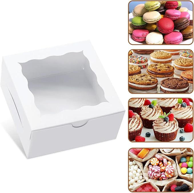 40 Pack Cookie Boxes 4x4x2 Inch Bakery Boxes with window Treat Box Chocolate Covered Strawberries Box for Christmas Valentine's Mother's Day