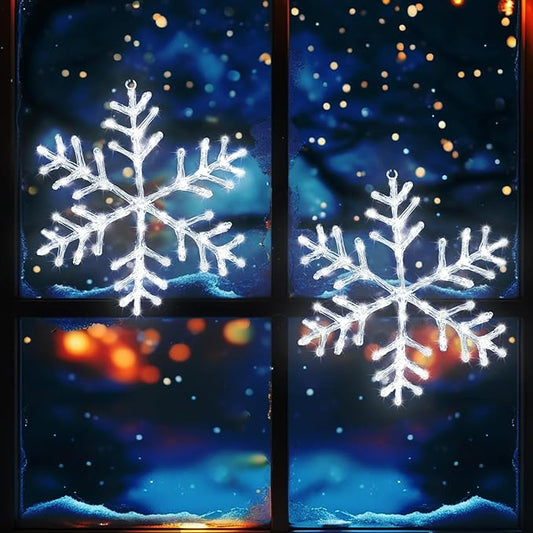 Christmas Decorations, 2 Pack Christmas Window Lights Snowflake Decorations, Snowflake Lights with 8 Lighting Modes for Holiday Indoor and Outdoor Wall Door Glass Decoration(White)