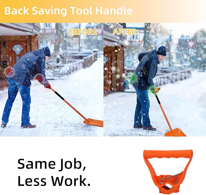 Snow Shovel for Driveway 69 Inch Portable Shovel with Back-Saving Tool Handle Adjustable Large Capacity Snow Shovel for Car Multifunctional Shovel for Cars Garden Farm, Orange