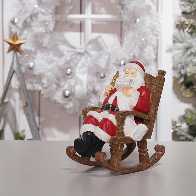 Christmas Santa Claus Figure Christmas-Decoration - Santa Sitting on Rocking Chair Figure 9.5*6*9.5 in Merry Christma Xmas Gift Resin Holiday Statues for the Mantle Farmhouse Decor Newman House Studio
