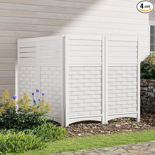 KINYING Air Conditioner Fence Privacy Screen,4 Panels Pool Equipment Trash Can Enclosure Screen for Outdoor,Resin Fence Panels Kit,45" (H) x 22" (W) Per Panel, White
