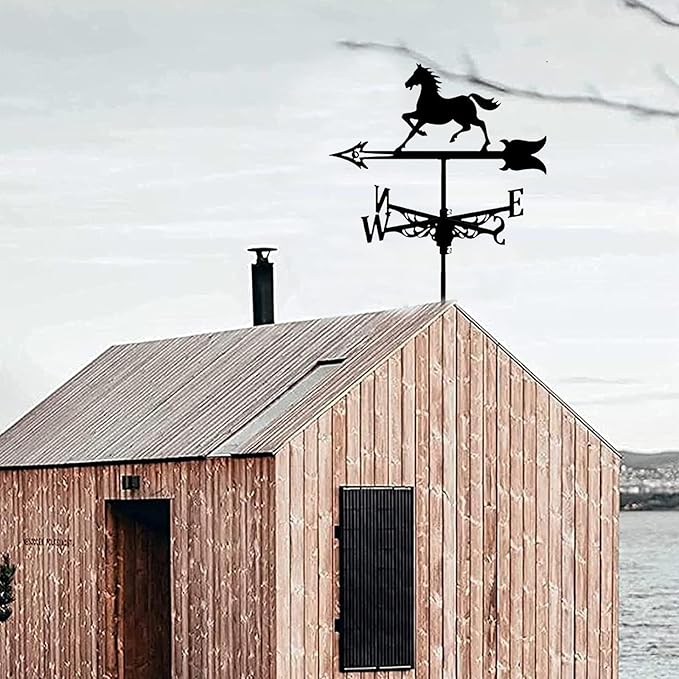 Weather Vane Cast Iron Weather Vane Galloping Wild Horse Ornament Wind Direction Indicator Tool with Anti-Rust Coating Professional Measuring Tool Easy to Assemble