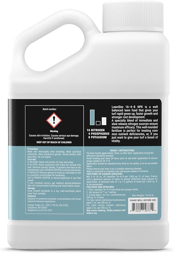 Balanced 16-4-8 Nutrient Liquid Fertilizer (1 Gallon) - Premium Lawn Food, NPK with Added Seaweed Extract, Treats Common Deficiencies, Safe for All Grass Types