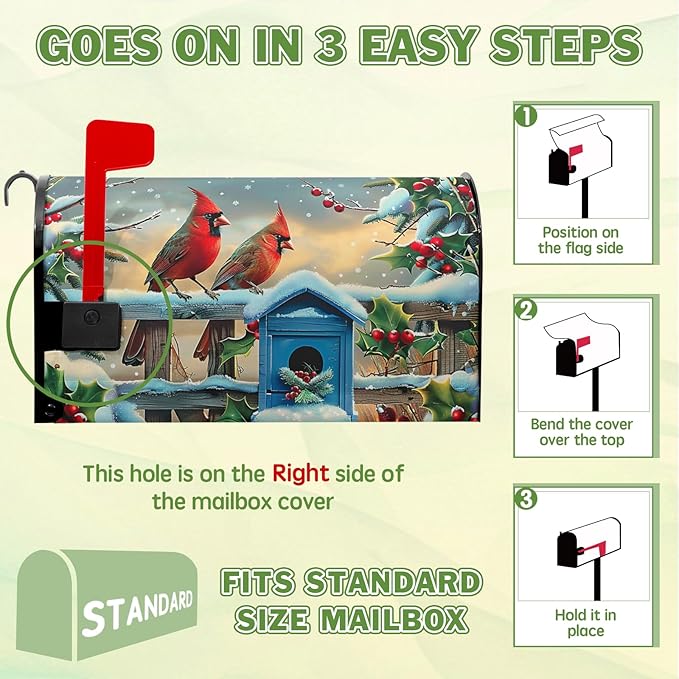 Winter Mailbox Cover Cardinal Birds Mailbox Covers Holly Berry Mail Box Wrap Magnetic Standard Size 21x18 Inch Mailboxes Decorations for Christmas Garden Home Yard Decorations