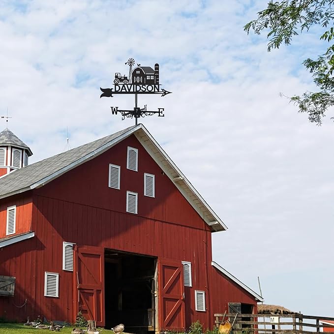 Personalized Farmhouse Metal Weather Vane, Custom Name Weathervane, Wind Direction Indicator, Weather Vanes Roof Mount, Wind Vane Outdoor Decor for Farm Shed Garden Yard Patio, Customized Gifts