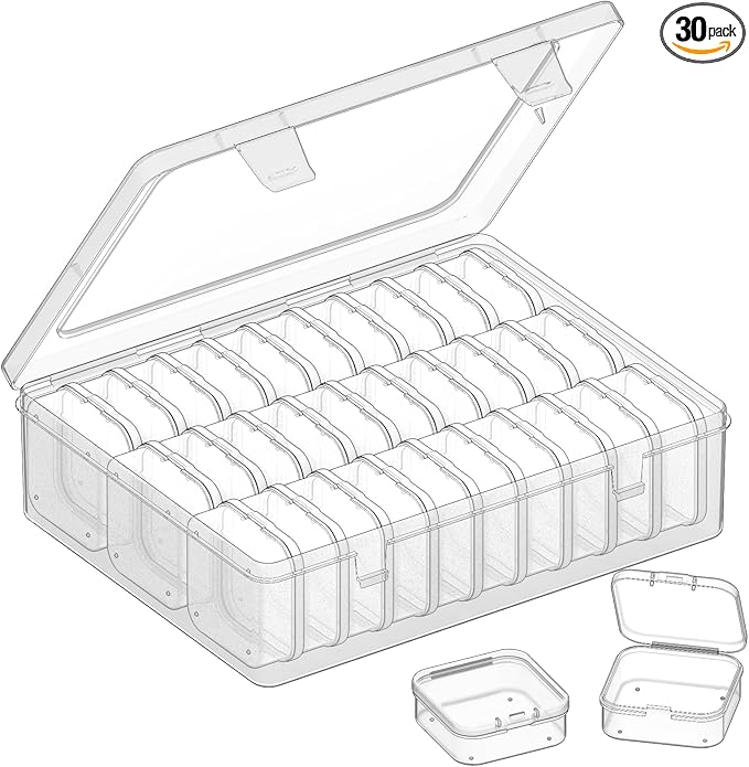 Bead Organizer Box, 31 Pcs Clear Plastic Storage Containers with Hinged Lids Mini Boxes for Jewelry Making, Crafts, DIY, Seed, Small Parts