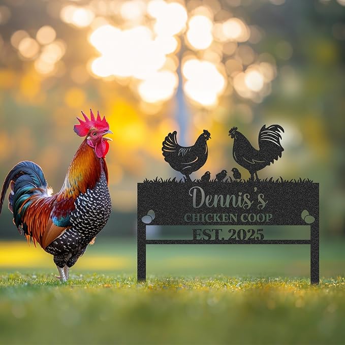 Personalized Metal Chicken Coop Sign, Custom Name Chicken Coop Signs for Outside, Decorative Garden Stakes, Metal Yard Art, Backyard Farmhouse Decor, Chicken Gifts for Women Man Color08