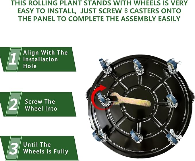 2 Pack Metal Plant Caddy With Wheels 20 Inch Black, Round Rolling Heavy Duty Plant Dolly, Heavy Plant Pot Mover Outdoors or Indoors, The Metal Wheel Can Rotate 360 Degrees or Lockable.