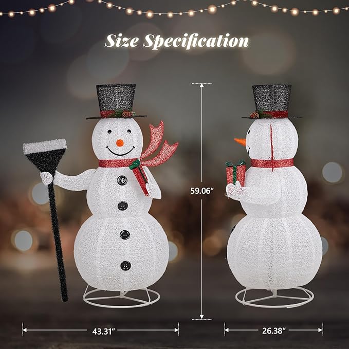 VINGLI 5FT Pop Up Lighted Snowman Christmas Decorations Outdoor Indoor, Prelit 200 Warm White LED Snowman with Broom & Stakes, Collapsible Xmas Yard Lawn Garden Front Porch Patio Holiday Decor
