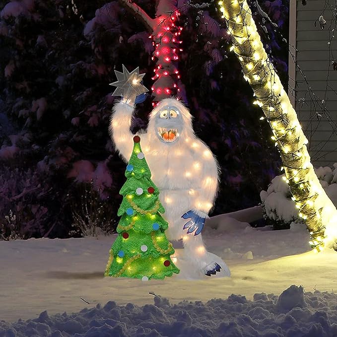 ProductWorks 32 Inch Bumble The Abominable Snow Monster and Christmas Tree Indoor/Outdoor Yard Ornament, Holiday Display with 70 Clear LED Lights