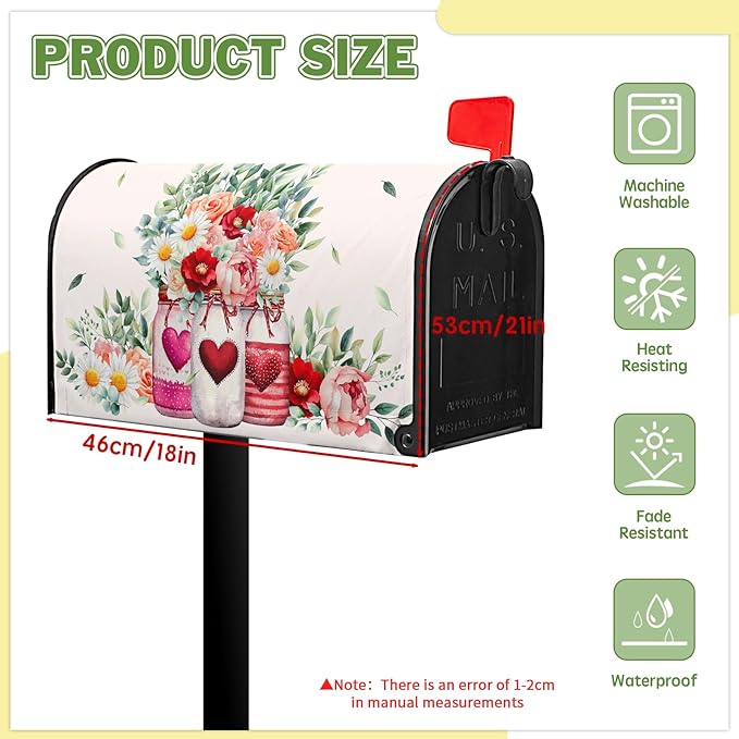 Mother’s Day Mailbox Covers Spring Floral Mailbox Cover Beautiful Jar Post Letter Box Cover Magnetic Standard Size 21x18 inch Decorations for Outside Garden for Mom