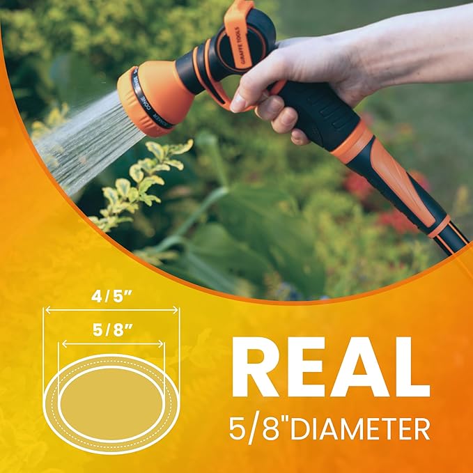 Giraffe Tools Garden Hose 50ft x 5/8", Water Hose Heavy Duty, Flexible, Lightweight Hybrid Hose with Swivel Handle, Male to Female Fittings, Burst 600 PSI