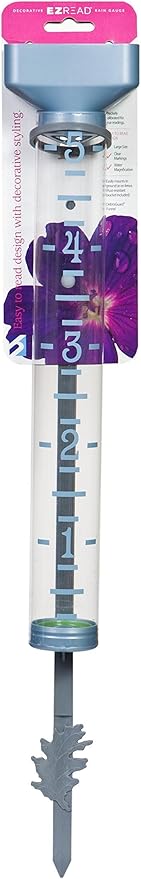 EZRead 15” Giant Professional Outdoor rain Gauge, USA Made Heavy Duty All Weather Freeze Proof Metal Stake or mountable with Float, Raindrop Blue (820-0582BLU)