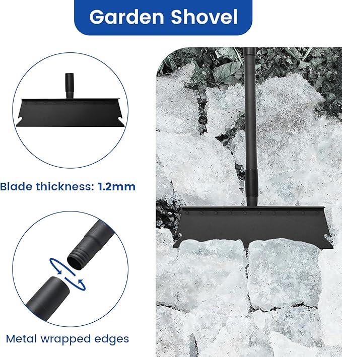 Larger Garden Cleaning Shovel, Floor Scraper, Ice Scraper, 63 Inch Adjustable Heavy Duty Snow Scraper Long Handle, Garden Flat Shovel for Lawn Edging Weeding Digging Snow Removal and Ice Scraping