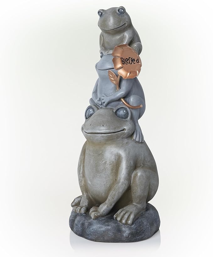 Alpine Corporation ZEN910 Stacked Frogs Outdoor Statue Weatherproof Garden Sculpture, 18" Tall, Gray