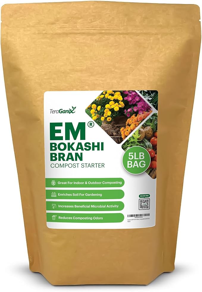 TeraGanix EM Premium Bokashi Bran, Compost Accelerator, Rice Bran Mix, Odor Eliminator, Formulated by Dr. Higa (Bokashi Inventor), Bokashi Compost Starter for Kitchen Compost Bin & Soil (5 Lb)