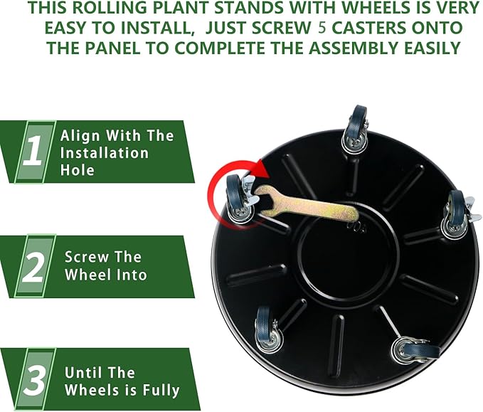 3 Pack Metal Plant Caddy With Wheels 16 Inch Black, Round Rolling Heavy Duty Plant Dolly, Heavy Plant Pot Mover Outdoors or Indoors, The Metal Wheel Can Rotate 360 Degrees or Lockable.