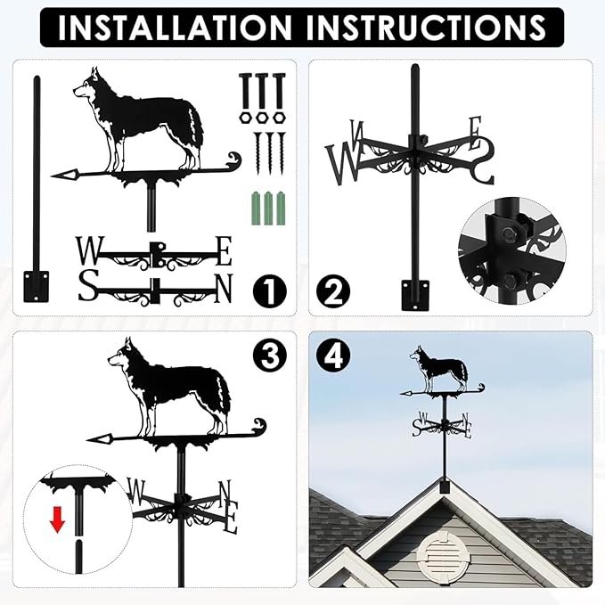 Metal Rooster Shape Weathervane, Roof Mount Weather Chicken Wind Vane Direction Indicator,Outdoor Scene Garden Chicken Weather Vane Ornament for for Shed Farmhouse Patio Decor(Dog1)
