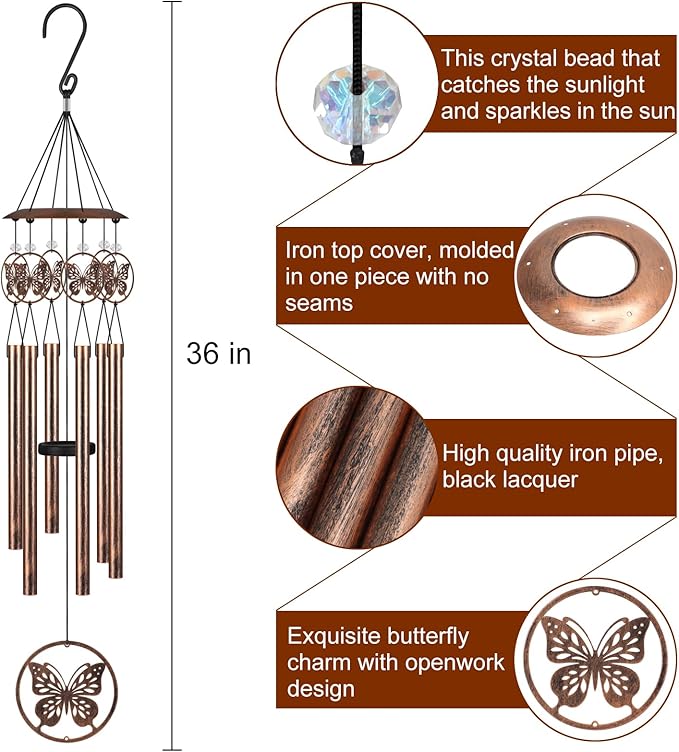 Wind Chimes with Sympathy Wind Spinner,Outside Garden Decor Gifts for Women Mom and Grandma,Memorial Wind Chimes for Loss of Loved One Prime,Bereavement/Sympathy/Memorial Gift(Butterflies)