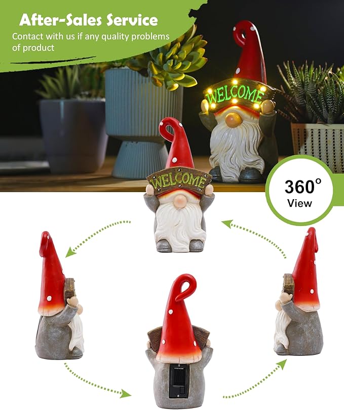 Nacome Solar Gnome Statue for Garden Decor: Outside Sculpture with Welcome Sign Clearance for Yard Art Lawn Ornaments Porch Patio Balcony - Birthday Gifts for Grandma Mom Women(Red)