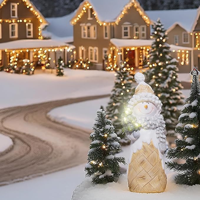 Newman House Studio Snowman Christmas Decorations Christmas-Tree Lighted - Snowmans Figurines Ornaments with LED Lights Merry Resin Holiday Light Up Snowman Indoor Decor 3.5 * 2.25 * 8.5 in