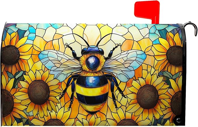 Summer Mailbox Covers Magnetic Standard Size 21x18 in Bee Mailbox Cover Sunflower Decorative Mailboxes for Outside Garden Yard Floral Flower Post Letter Box Cover Wrap