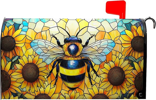 Summer Mailbox Covers Magnetic Standard Size 21x18 in Bee Mailbox Cover Sunflower Decorative Mailboxes for Outside Garden Yard Floral Flower Post Letter Box Cover Wrap