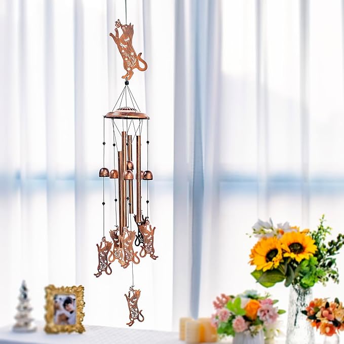 Cat Wind Chimes for Outside,Cat Gifts for Women Men/Memorial Gifts/Birthday Gift/House Warming Gift Metal windchimes Outdoors/Indoors,Garden Decor,Patio,Home,Porch,Yard Decor