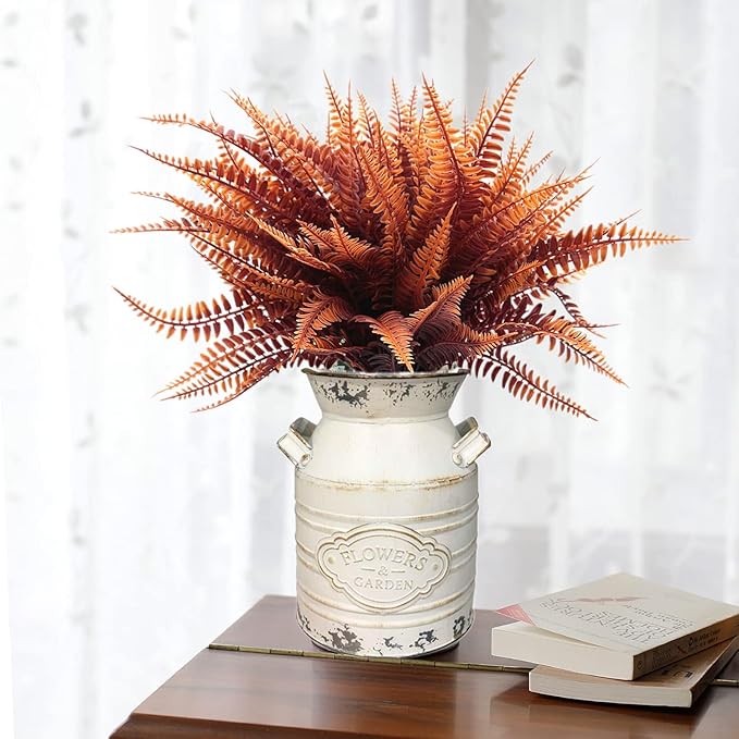 CATTREE Artificial Fern Shrubs, Plastic Plants Boston Ferns Grass Fake Bushes Greenery Leaves Wedding Indoor Outdoor Home Garden Verandah Office Table Centerpieces Arrangements Decoration Red 6 Pack