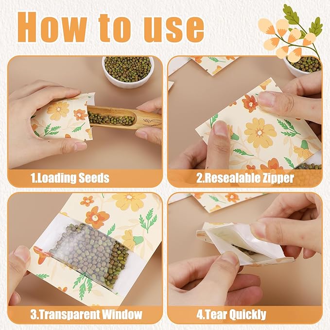 120 Pcs Seed Envelopes with Clear Window 3.54 x 5.51 Inch Seed Packets, Resealable Storage Envelope for Vegetable Flower Seeds Thanksgiving Harvest Party