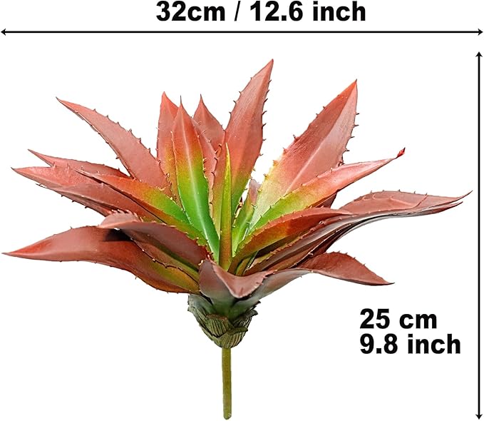 Large 12.6" Artificial Succulents Aloe Plants Real Touch Fake Flowers Unpotted, Fake Agave Perfect for Home, Wedding, Festival Arrangement Fake Succulent Aloe Vera Plant (1, Green-Red)