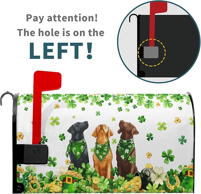 St. Patricks Day Mailbox Cover Magnetic, 25.5"x21" Patrick Dog Lucky Clover Elf Hat Mailbox Wrap, Spring Shamrocks Large Size Waterproof Letter Post Cover for Garden Yard Outdoor Decor