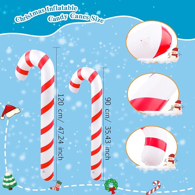 8 Pcs 47 Inch 35 Inch Christmas Inflatable Candy Canes Large Blow Up Candy Canes Balloons for Outdoor Christmas Holiday Party Decorations (Color Style 1)