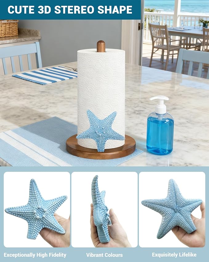 Starfish Ocean Decor for Kitchen & Bathroom, 3D Starfish Gifts for Women, Cute Wooden Paper Towel Holder, Kitchen Accessories, Housewarming Gifts
