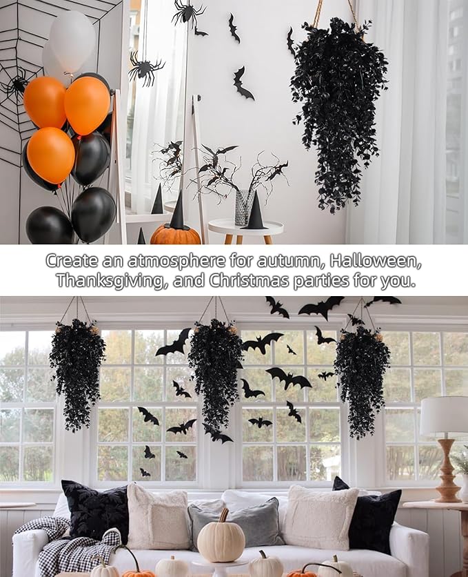 RECUTMS 6 Pack Artificial Plants Artificial Hanging Plants Faux Eucalyptus Leaf Greenery Fake Hanging Eucalyptus Plant for Wall House Room Patio Indoor Outdoor Home Shelf Office Decor (1-Black 6)