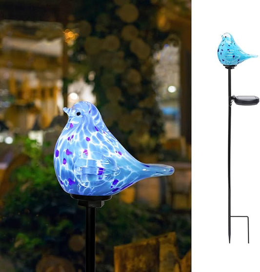 Bshine Solar Garden Decoration Outdoor Bluebird Lights, Hand Blown Glass Waterproof Solar Light Stake Decorate Paths, Pathways, Lawns and Yards Art for Mom Gifts
