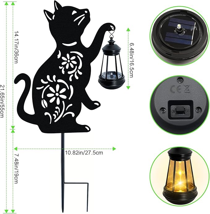 Solar Cat Hanging Lantern Outdoor, Christmas Black Cat Solar Lights, Cat Lover Gifts for Women Mom Grandma Birthday,Mother's Day,Waterproof Garden Ornaments Decor Outside Backyard,Patio,Pathway