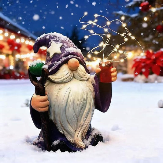 Resin Gnome Statue Outdoor Decor Waterproof Firework Solar LED Lights Gnomes Garden Sculpture Decorations for Outside Lawn Patio Yard Ornament Gifts (Gnome)