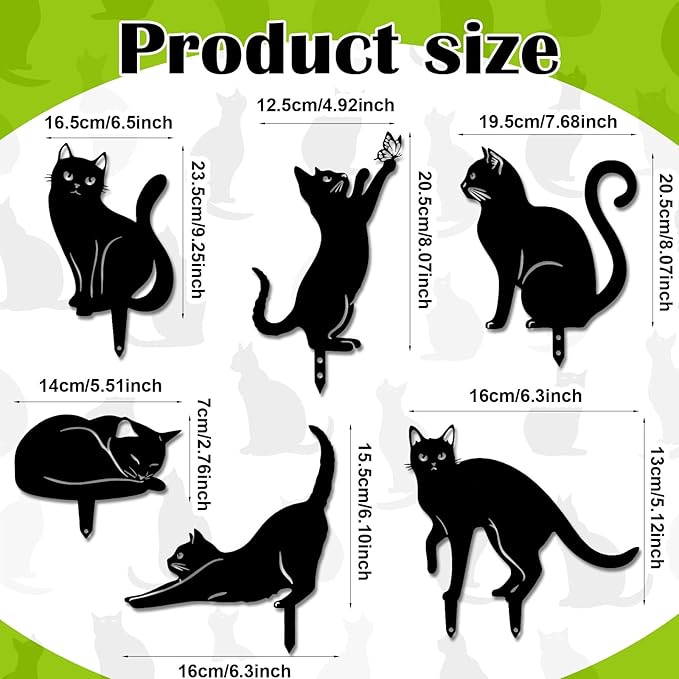 Tandefio 6 Pcs Metal Cat Garden Statues Medium Christmas Yard Garden Decorative Stakes for Women Cat Silhouette for Yard Art Outside Patio Outdoor Decor Lawn Ornaments Decorations