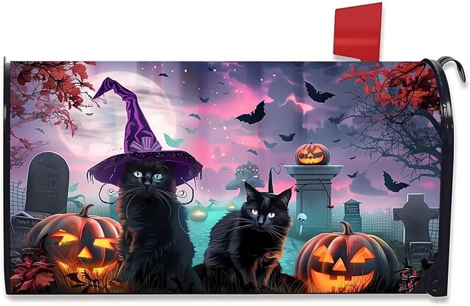 Happy Halloween Spooky Kittens Halloween with Pumpkin Magnetic Magnetic Mailbox Cover Standard Size 18X21 Letter Box Covers Decor for Outdoor Home Garden
