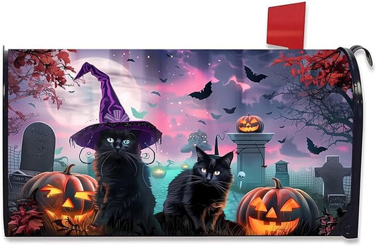 Happy Halloween Spooky Kittens Halloween with Pumpkin Magnetic Magnetic Mailbox Cover Standard Size 18X21 Letter Box Covers Decor for Outdoor Home Garden