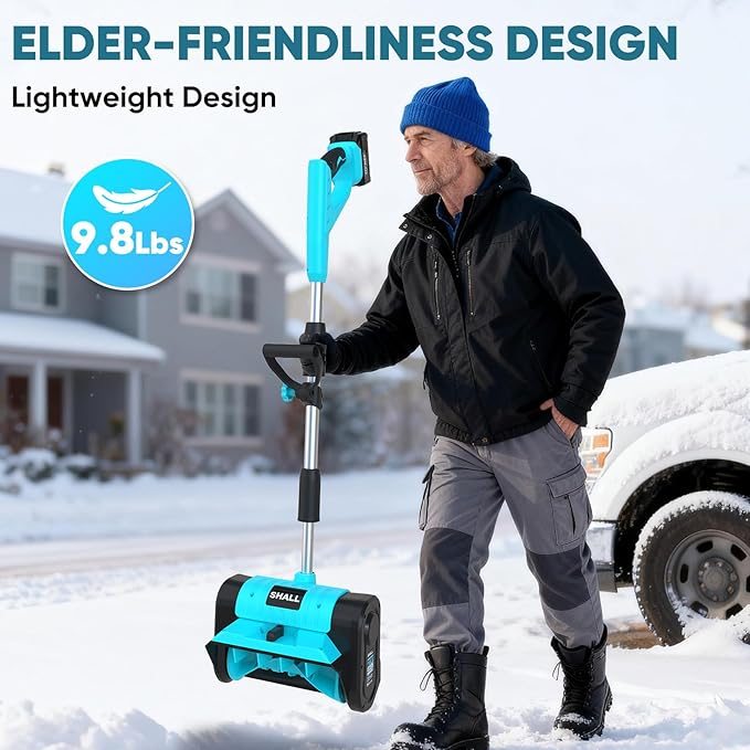SHALL 21V Brushless Cordless Snow Shovel, 12" Cordless Snow Blower, 4AH Battery Powered Electric Snow Removal with Deflector & Dust Cover, 26FT Throw Distance for Driveway,Steps, Patio, Sidewalk
