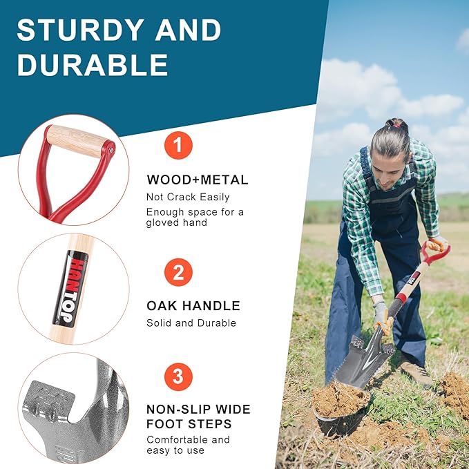 Digging Spade and Shovel - Drain, Transplanting, Trenching - 44 Inch Blade