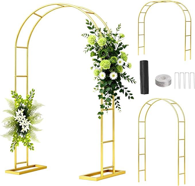 6.6FT Metal Wedding Arch Stand Gold Square Arched Backdrop Frame，Assemble Freely 3 Sizes,Metal Pergola Arbor with Base for Party Ceremony Birthday Bridal Baby Shower Garden Floral Balloon Arch Decor