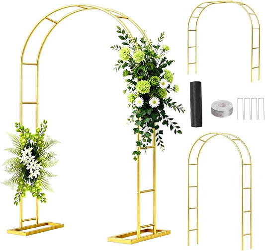 6.6FT Metal Wedding Arch Stand Gold Square Arched Backdrop Frame，Assemble Freely 3 Sizes,Metal Pergola Arbor with Base for Party Ceremony Birthday Bridal Baby Shower Garden Floral Balloon Arch Decor