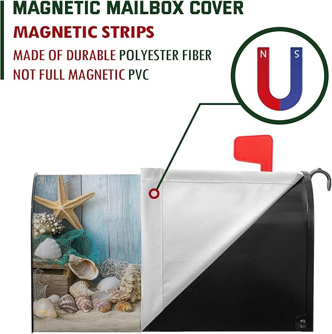 Beach Mailbox Cover Summer Starfish Mail Box Covers Magnetic Shell Mailbox Wraps 25.5x21 inch Outdoor Decor for Garden Yard