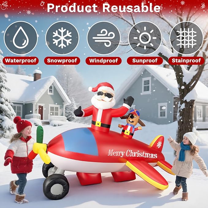 8FT Christmas Inflatables Airplane Outdoor Decorations Santa Claus on Flying Animated Helicopter Built-in LED Lights Xmas Inflatable Blow Up Christmas Yard Decor for Gardern Lawn Indoor Winter Holiday