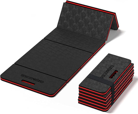1.1" Extra Thick Foldable Kneeling Pad Mechanic Mat with Handle & Belt, Soft Foam Knee Cushion for Gardening, Garage Work, Workshop Repairing, Yardwork (47.2" x 15.7", Black & Red)